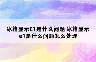 冰箱显示E1是什么问题 冰箱显示e1是什么问题怎么处理